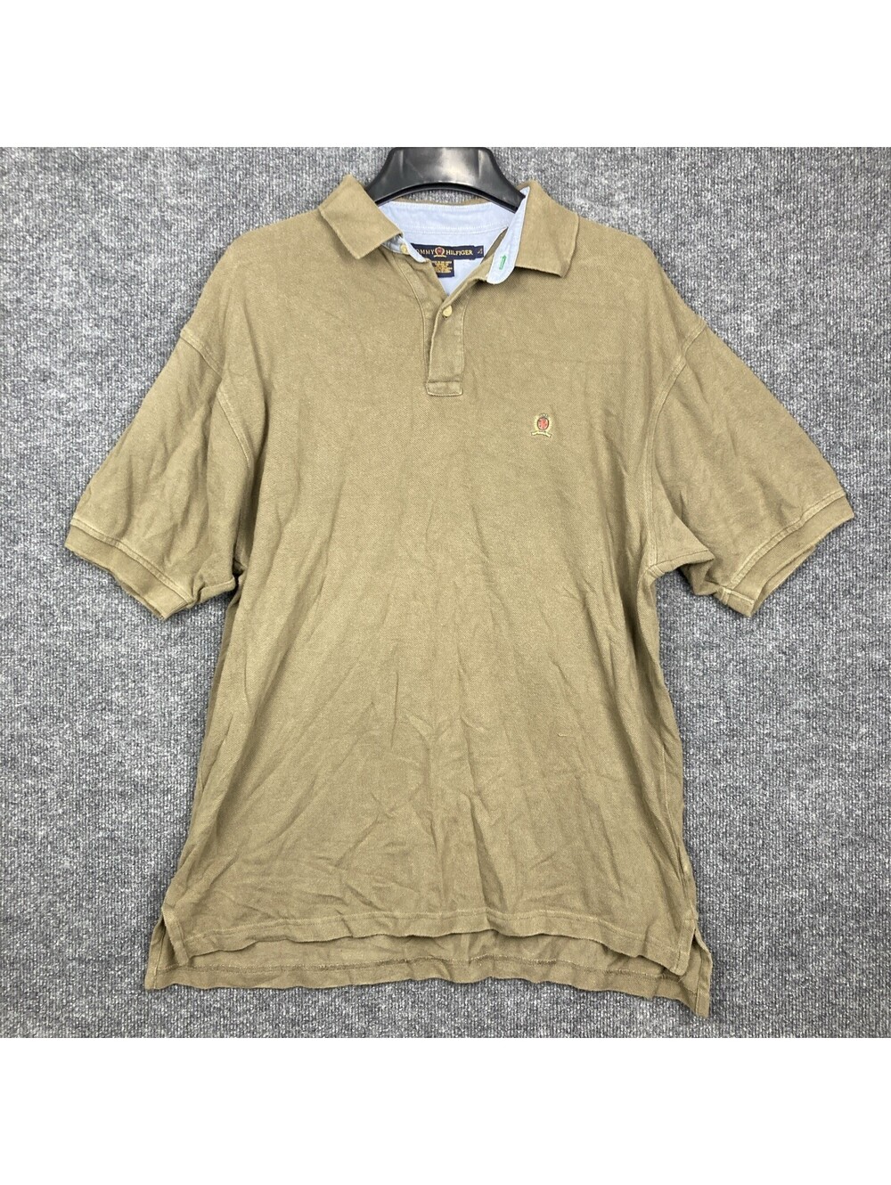 Vintage Tommy Hilfiger Mens Large Olive Green S/S Polo Crest Logo Shirt